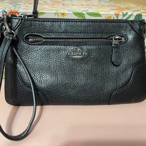 Coach black pebbled leather wristlet